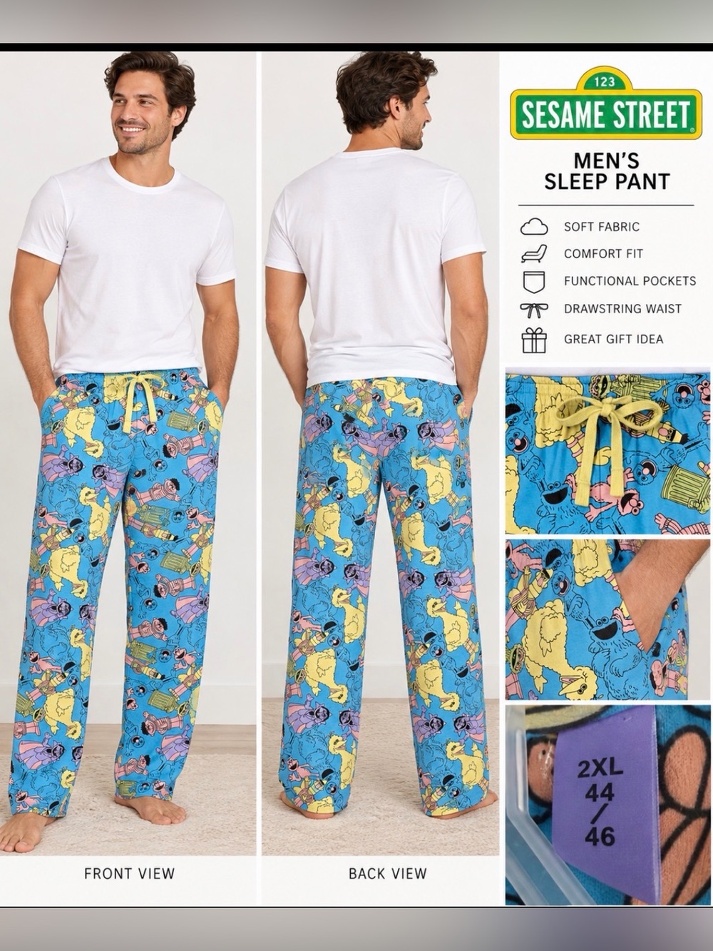 Sesame Street Men’s 2XL Pajama Sleep Pants Character Print NWT